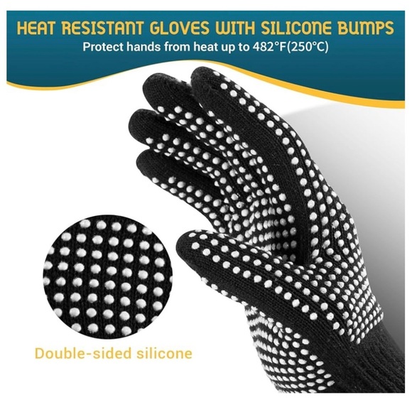Black and White Dotted Gloves Heat Resistant for Use With Curlers - Picture 2 of 7